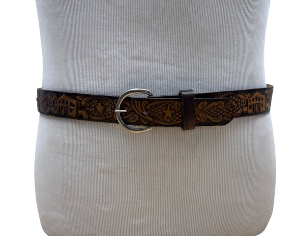 Vintage Tooled Leather Belt With Floral & Star Design