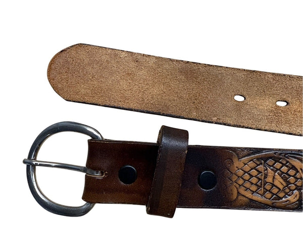 Vintage Tooled Leather Belt With Floral & Star Design