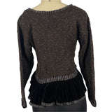 Vintage Hot Knots Button-Up Sweater Jacket With Velvet Trim & Peplum Hem