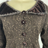 Vintage Hot Knots Button-Up Sweater Jacket With Velvet Trim & Peplum Hem