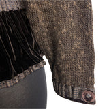 Vintage Hot Knots Button-Up Sweater Jacket With Velvet Trim & Peplum Hem