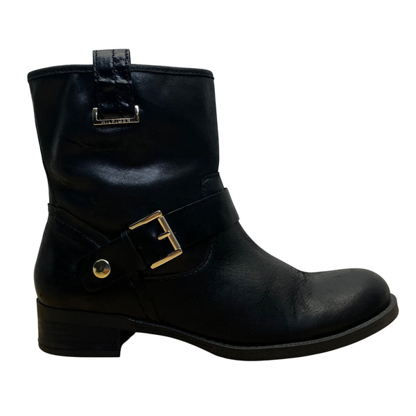 Tommy Hilfiger Women’s Black Leather Strap Buckle “Fate” Ankle Boots Size 9M