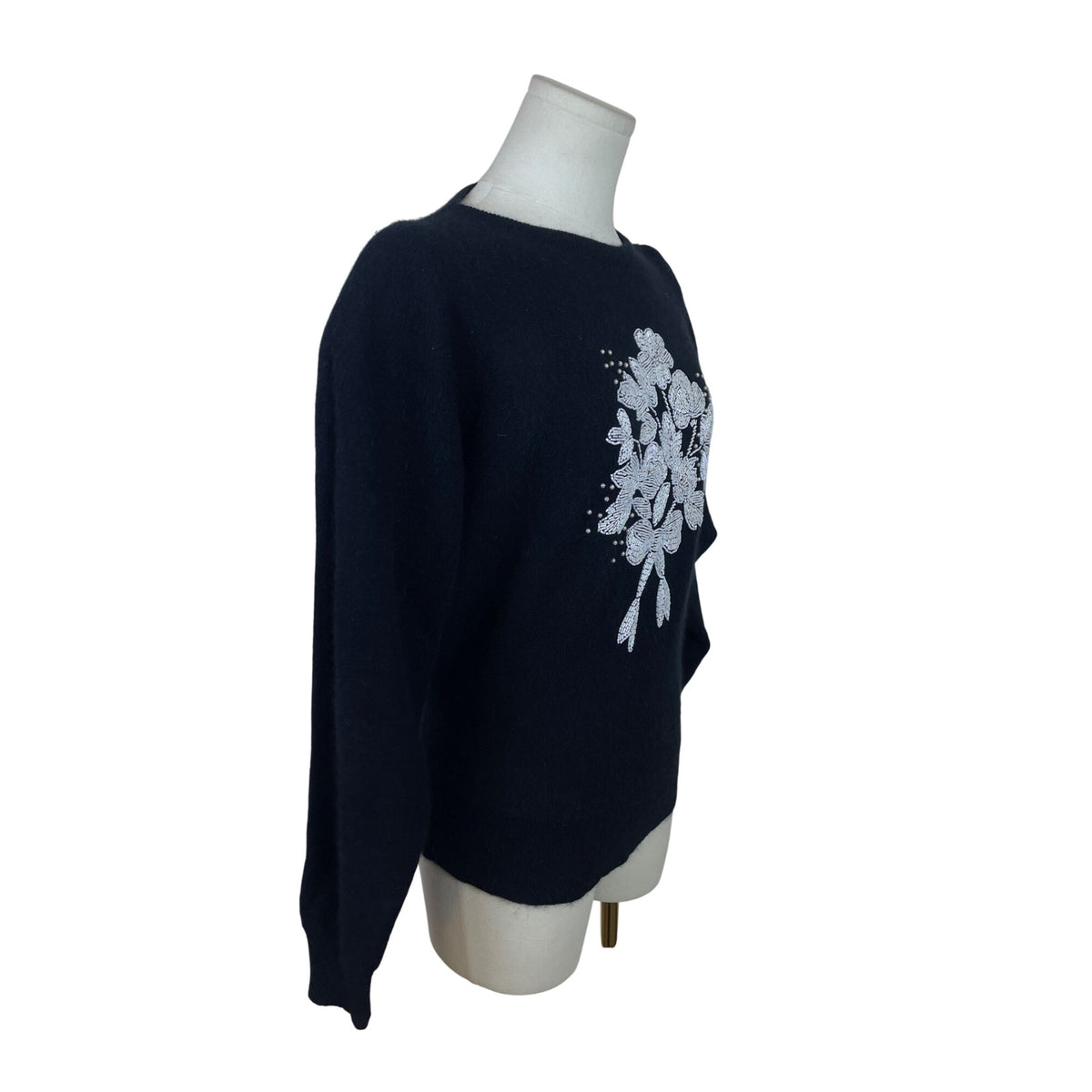Vintage Designed By Deans Women's Black Beaded Floral Sweater Pullover Size M