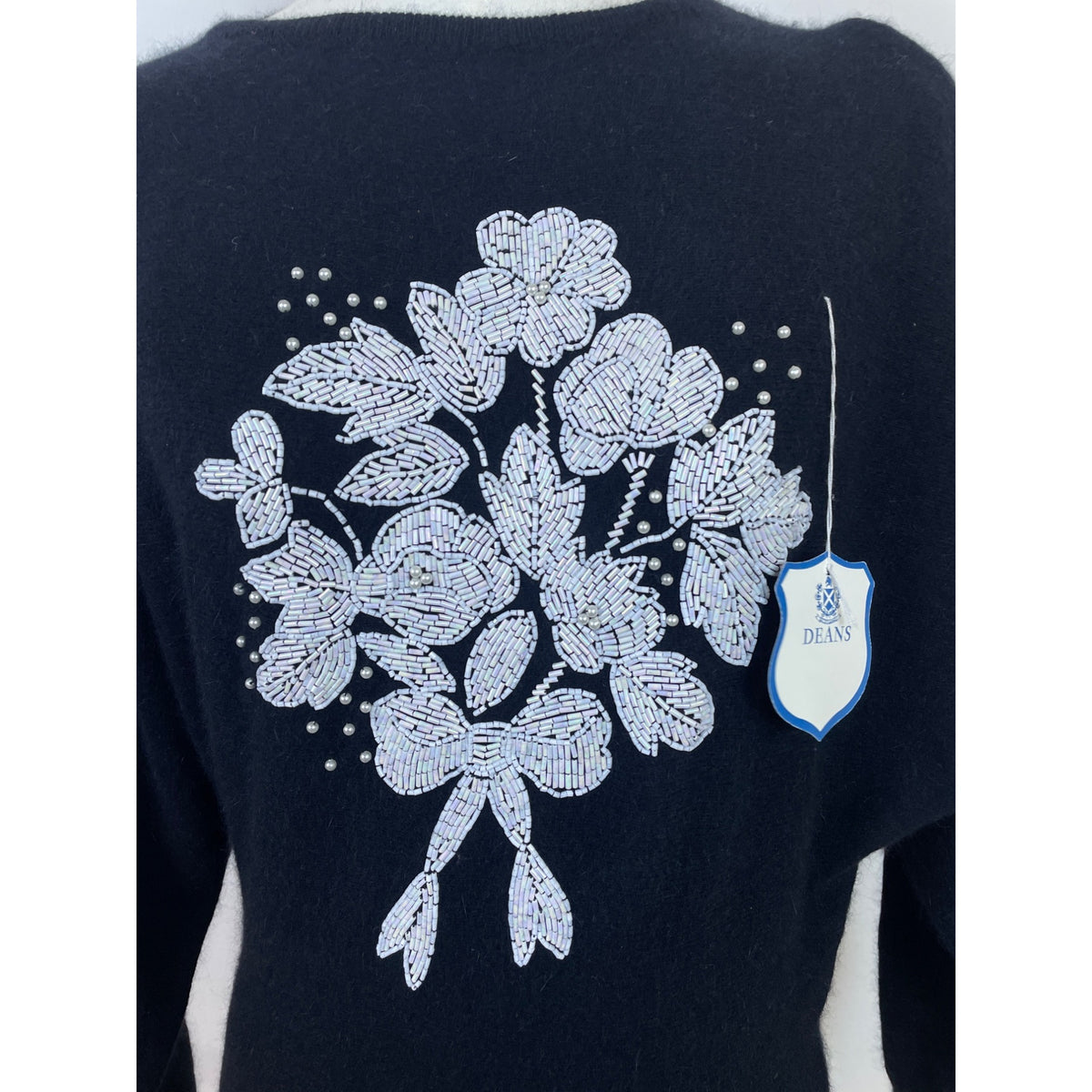 Vintage Designed By Deans Women's Black Beaded Floral Sweater Pullover Size M