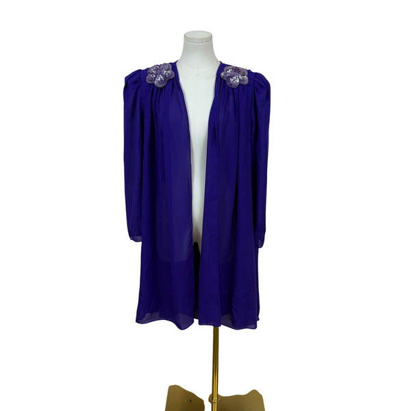 Patra Womens Purple Sheer Chiffon Open Front Jacket Floral Sequin Detail Size 12