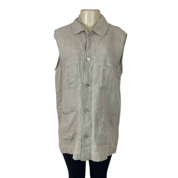 Classiques Entier Beige Linen Sleeveless Button-Up With Pockets Womens Vest Sz M