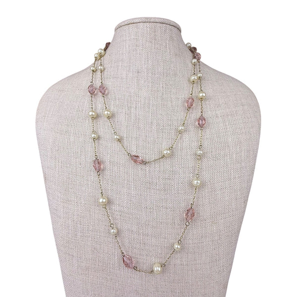 Ralph Lauren Womens Gold Tone Necklace With Pink & Pearl Beads