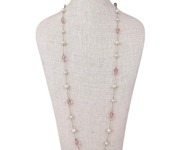 Ralph Lauren Women's Gold Tone Necklace With Pink & Pearl Beads