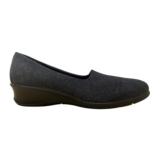 Ecco Womens Black-White Fabric & Leather Felicia Slip-On Wedge Shoes Sz 8-8.5 US