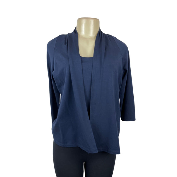Eileen Fisher Navy Rayon Stretch Tank Top & Cropped Sleeve Sweater Set XS