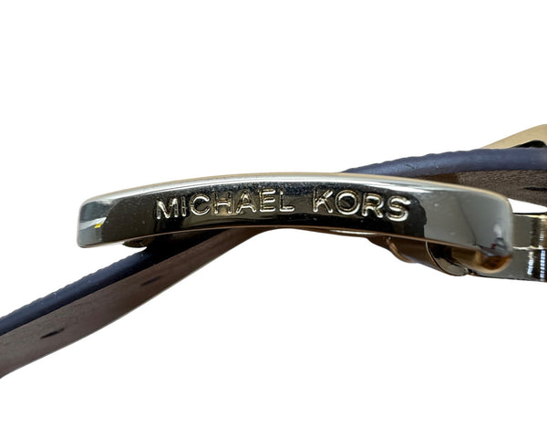 Michael Kors Women's Reversible Tan/Brown Synthetic Leather Logo Belt Small Gold Buckle