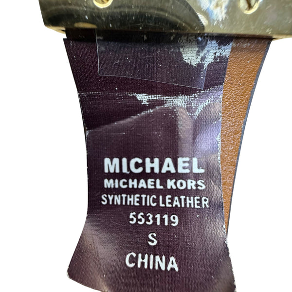 Michael Kors Women's Reversible Tan/Brown Synthetic Leather Logo Belt Small Gold Buckle