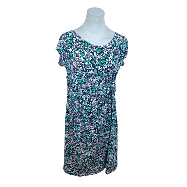 Lands End Womens Floral Print Dress Short Sleeve Side Tie Design Sz M/P 10-12