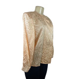 Vtg Michael's Women’s Peach Floral Satin Blouse Button Accents Long Sleeves