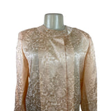 Vtg Michael's Women’s Peach Floral Satin Blouse Button Accents Long Sleeves