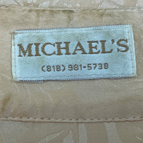 Vtg Michael's Women’s Peach Floral Satin Blouse Button Accents Long Sleeves