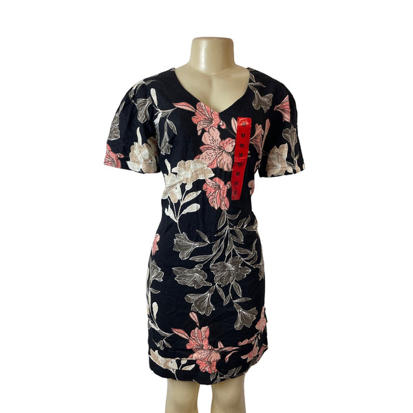 Original Nicole Miller Black Short Sleeve Shirt Dress with Floral Pattern Sz M