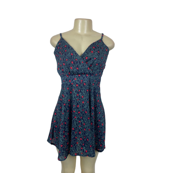 Floral Spaghetti Strap Dress With V-Neck & Fit-And-Flare Design For Women Sz L