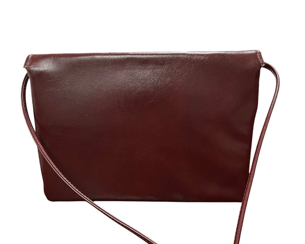 Vintage Womens Burgundy Faux Leather Crossbody Bag With Bow Accent