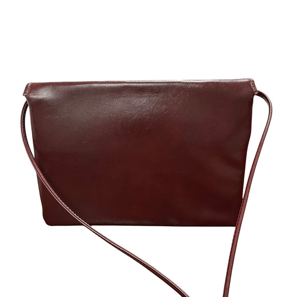 Vintage Womens Burgundy Faux Leather Crossbody Bag With Bow Accent