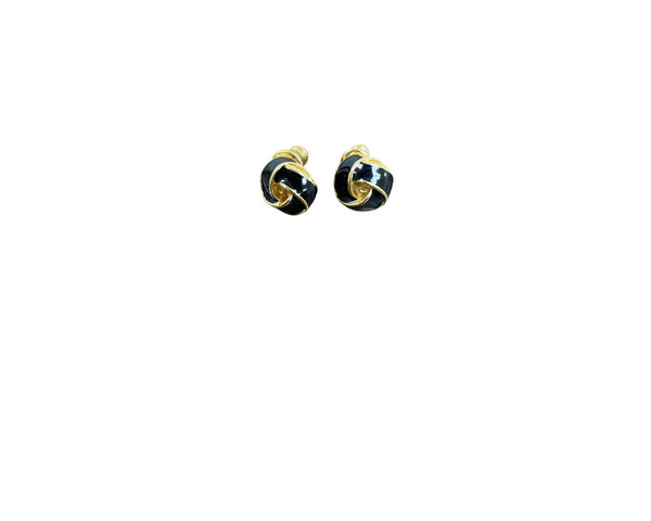 Vintage Monet Gold Tone & Black Womens Knot Stud Earrings Elegant Finish Small Size Jewelry
