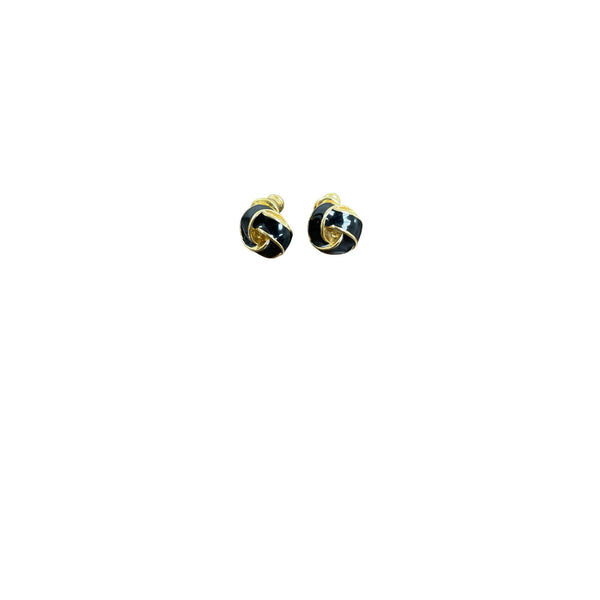Vintage Monet Gold Tone & Black Womens Knot Stud Earrings Elegant Finish Small Size Jewelry
