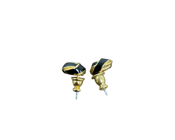 Vintage Monet Gold Tone & Black Womens Knot Stud Earrings Elegant Finish Small Size Jewelry