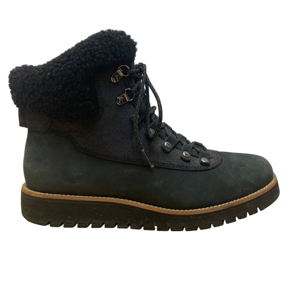 Cole Haan Women’s Black Leather Lace Up Shearling Lined Boots Size 8 B