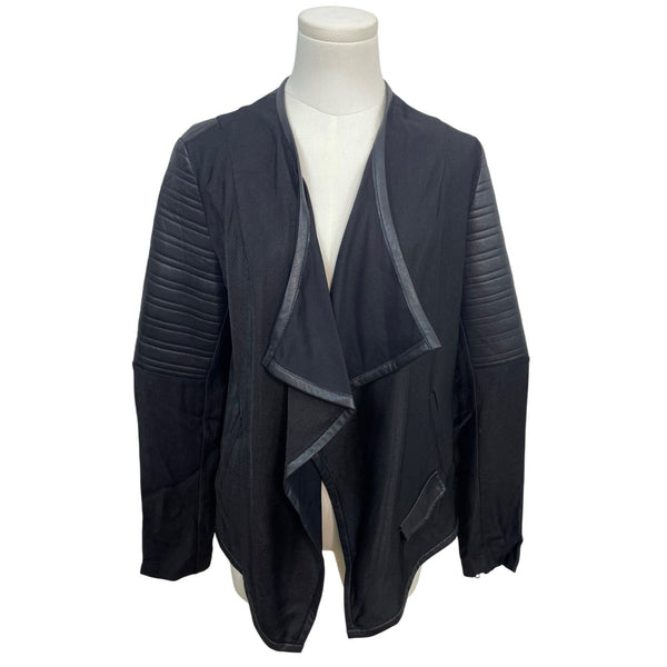 Generation Love Black Draped Open Front Jacket Leather Quilted Sleeves - New