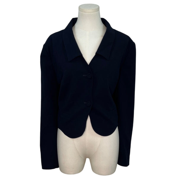 Un Jour Ailleurs Womens Navy Blue Button-Up Cropped Blazer Jacket Sz 18 - New