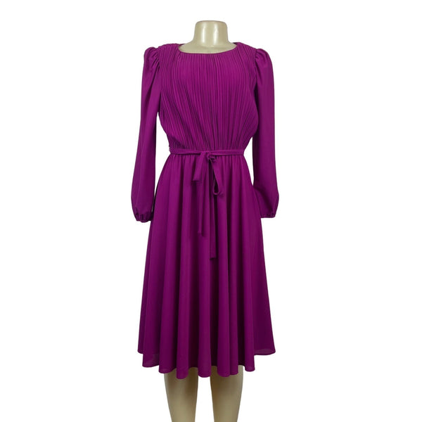 Vintage Sally Lou Women's Magenta A-line Long Sleeve Dress Sz 12 (EUR 40)