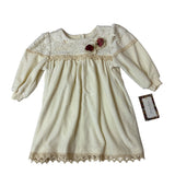 Vtg Jessica Layne Baby Dress 24 Mos Cream Lace Long Sleeves Floral Accents- NEW