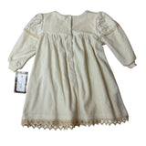 Vtg Jessica Layne Baby Dress 24 Mos Cream Lace Long Sleeves Floral Accents- NEW