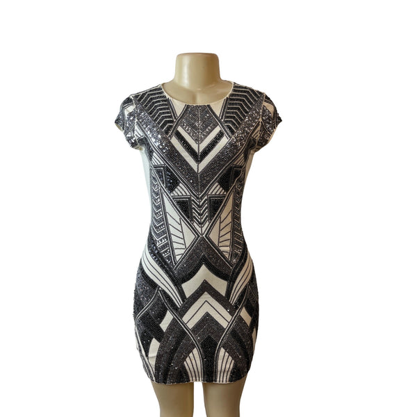 Express Womens Sequined Geometric Pattern Bodycon Dress Sz XS