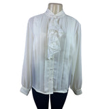 Vintage Laura & Jayne Collection White Pleated Blouse With Lace Tie Neck Sz 12