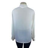 Vintage Laura & Jayne Collection White Pleated Blouse With Lace Tie Neck Sz 12