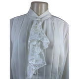 Vintage Laura & Jayne Collection White Pleated Blouse With Lace Tie Neck Sz 12