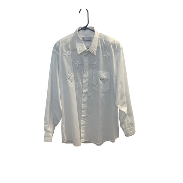 MiLi Designs Embroidered Star Long Sleeve Button-Up Shirt White Medium Cotton
