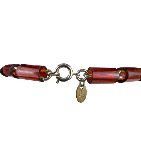 Les Bernard Women's Amber Plastic Bead Necklace Gold Tone Barrel Clasp Vintage