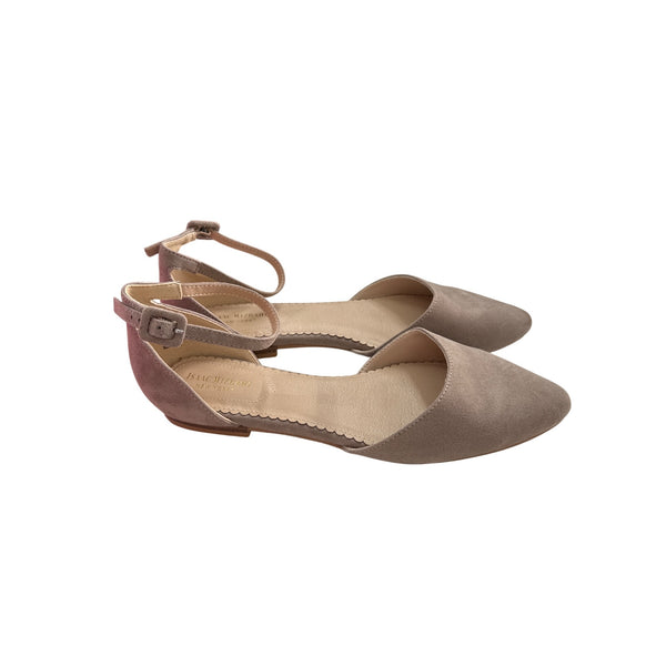 Isaac Mizrahi Womens Taupe Faux Suede Pointed Toe Flats Ankle Strap Size 9.5 NWOB