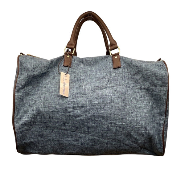 Lulu Dharma Blue & Brown Adjustable Strap Ocean Linen Weekender Bag Sz L