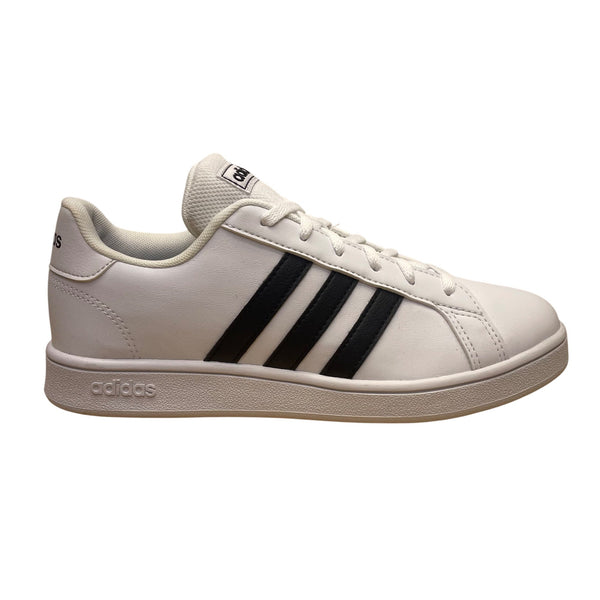 Adidas Kids White Sneakers Black Stripes Classic Grand Court Shoes Size 4.5