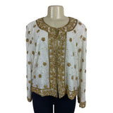 Mark & John Vintage White & Gold Sequined Beaded Jacket With Floral Design Sz XL