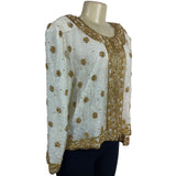 Mark & John Vintage White & Gold Sequined Beaded Jacket With Floral Design Sz XL