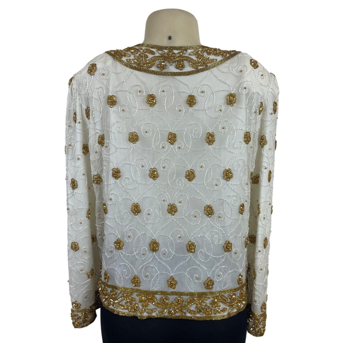 Mark & John Vintage White & Gold Sequined Beaded Jacket With Floral Design Sz XL
