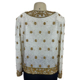Mark & John Vintage White & Gold Sequined Beaded Jacket With Floral Design Sz XL