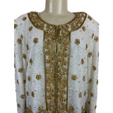Mark & John Vintage White & Gold Sequined Beaded Jacket With Floral Design Sz XL