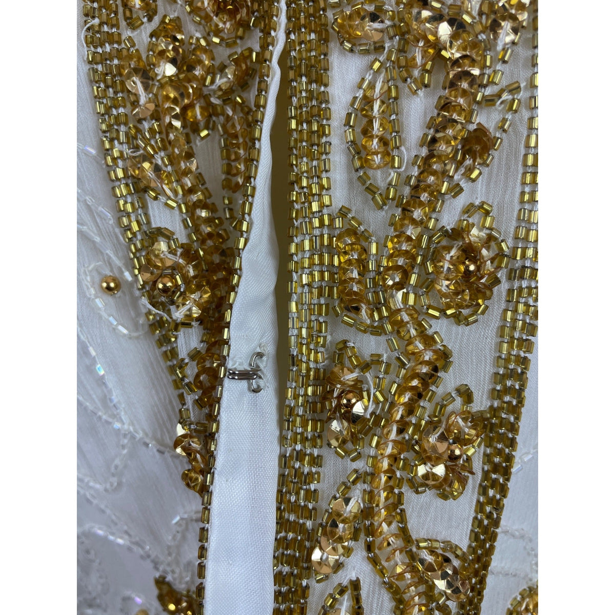 Mark & John Vintage White & Gold Sequined Beaded Jacket With Floral Design Sz XL