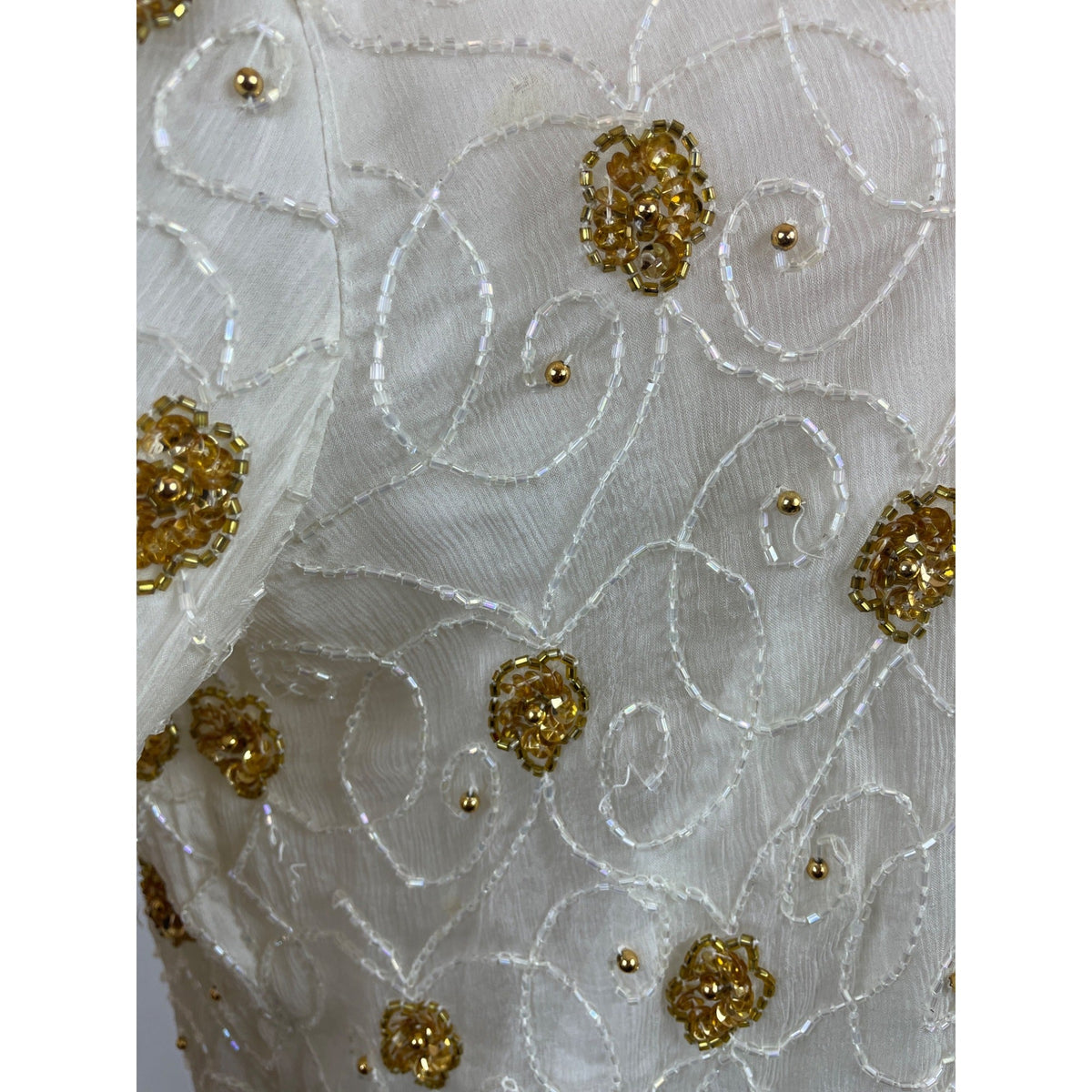 Mark & John Vintage White & Gold Sequined Beaded Jacket With Floral Design Sz XL