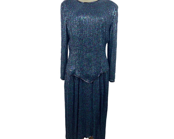 Vtg 60s Rizik Bros Women’s Sparkly Sequin 2 Pc Blouse and Skirt Set Size XS S